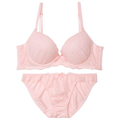 11/10新作!パステルフェミニンレーシィ育乳脇高ブラジャー&フルバックショーツ[推し][人気](ピンク-A70/ショーツM)