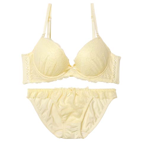 11/10新作!パステルフェミニンレーシィ育乳脇高ブラジャー&フルバックショーツ[推し][人気](イエロー-A70/ショーツM)