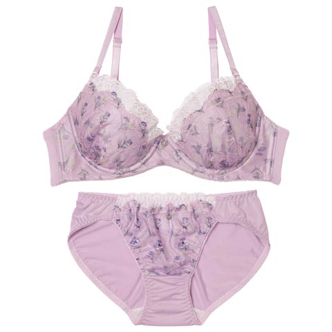 11/3新作!フェミニンメロウブロッサムブラジャー&フルバックショーツ[推し][人気](パープル-A70/ショーツM)