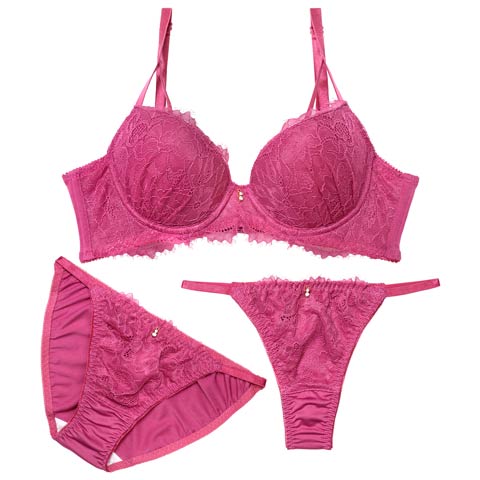 4/10新作!【3点セット】【GHIサイズ】ディープアイラッシュレース育乳脇高ブラジャー&フルバック&Tバックショーツ(ローズ-G65/ショーツM)