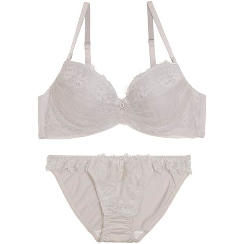 12/10新作!フローラルチュールギャザーブラジャー&フルバックショーツ[推し][人気](グレー-A70/ショーツM)