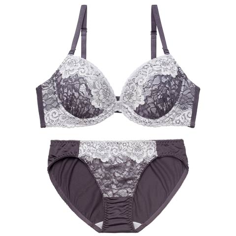 12/22新作!フェミニンダブルレーシィブラジャー＆フルバックショーツ［激売れ］(チャコール-A70/ショーツM)