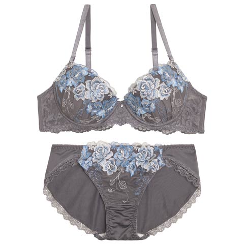 10/13新作!グレイスローズブルームブラジャー&フルバックショーツ[推し][人気](グレー-A70/ショーツM)