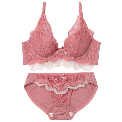 10/10新作!【EFサイズ】フリルレースブロッサム育乳ブラジャー&フルバックショーツ[推し](ピンク-E65/ショーツM)