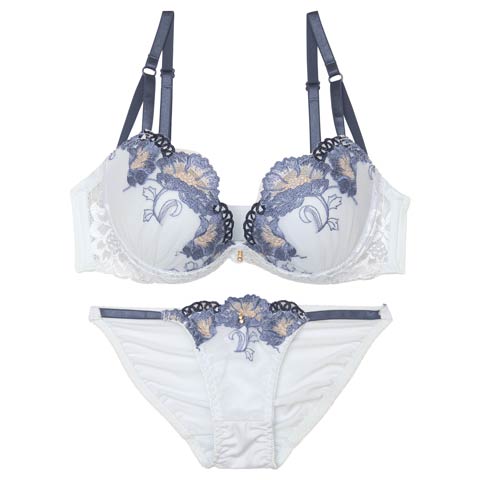 9/5新作!グレースシャインブルームブラジャー&フルバックショーツ[推し][人気](サックス-A70/ショーツM)