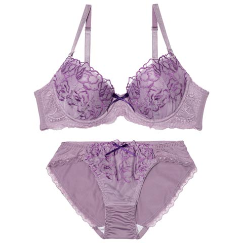 2/9新作!エレガントチュールブロッサムブラジャー&フルバックショーツ[推し][人気](パープル-A70/ショーツM)
