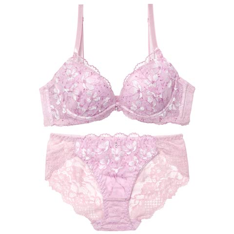 3/20新作!フェアリーフルールレース育乳脇高ブラジャー&バック透けフルバックショーツ[推し][人気](ラベンダー-A70/ショーツM)