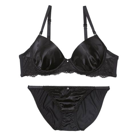 11/10新作!【EFサイズ】クラシカルリボンサテンブラジャー&フルバックショーツ[推し](ブラック-E65/ショーツM)