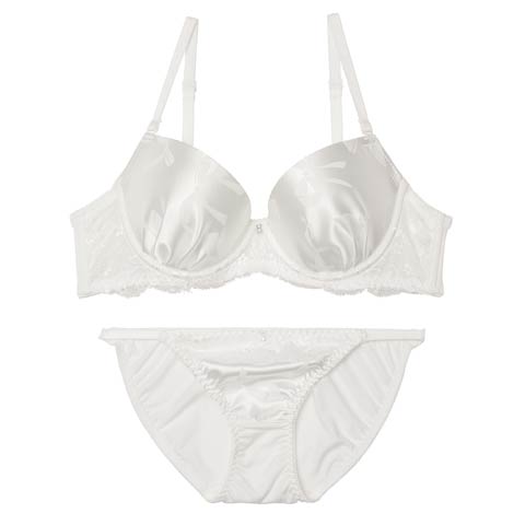 11/10新作!【EFサイズ】クラシカルリボンサテンブラジャー&フルバックショーツ[推し](ホワイト-E65/ショーツM)