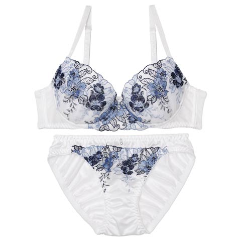 11/17新作!エレガントビビットブルームブラジャー&フルバックショーツ[推し][人気](ホワイト-A70/ショーツM)