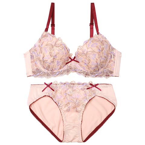 4/24新作!チュールエンブロイダリーフラワーブラジャー&フルバックショーツ[推し](ピンク-A70/ショーツM)