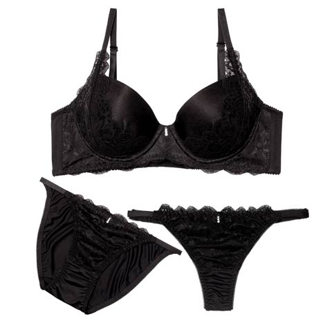 4/17新作!【3点セット】【三上悠亜着用】エレガントグロウレース育乳脇高ブラジャー&フルバック&Tバックショーツ[推し](ブラック-A70/ショーツM)