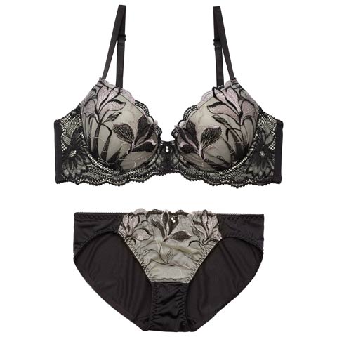 2/25新作!ミステリアスブルーム育乳脇高ブラジャー&フルバックショーツ[推し][人気](ブラック-A70/ショーツM)