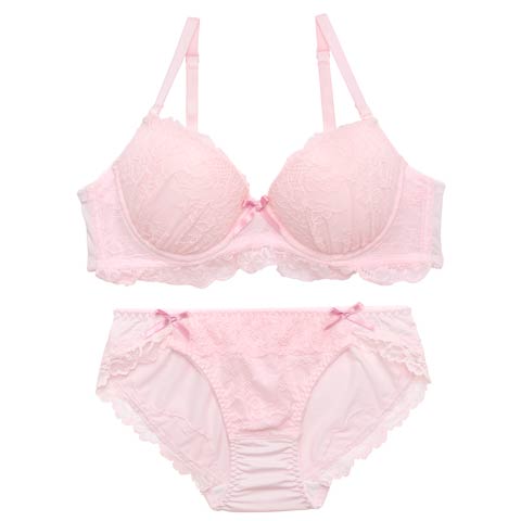 4/24新作!ピュアリボンフリルレースブラジャー&フルバックショーツ[推し](ピンク-A70/ショーツM)