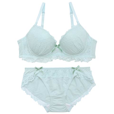 4/24新作!ピュアリボンフリルレースブラジャー&フルバックショーツ[推し](ミント-A70/ショーツM)