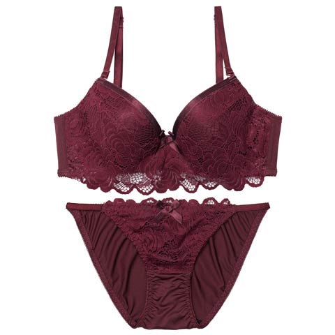 4/1新作!エレガントレーシィロゼ育乳脇高ブラジャー&フルバックショーツ[推し](ボルドー-A70/ショーツM)
