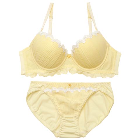 3/2新作!クラシカルプリーツフリルブラジャー&フルバックショーツ[推し][人気](イエロー-A70/ショーツM)
