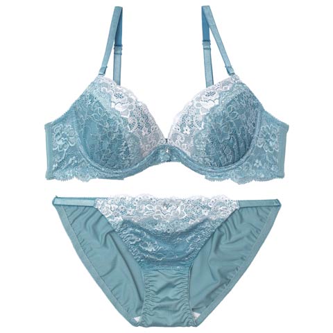 4/6新作!ブライトバイカラーレースブラジャー&フルバックショーツ[推し][人気](ブルー-A70/ショーツM)