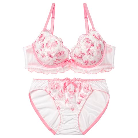 4/13新作!キュートフラワーフリルブラジャー&フルバックショーツ[推し][人気](ピンク-A70/ショーツM)