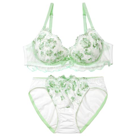 4/13新作!キュートフラワーフリルブラジャー&フルバックショーツ[推し][人気](ミント-A70/ショーツM)