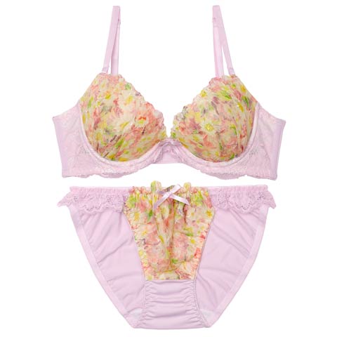 4/17新作!スウィートフラワーガーデン育乳脇高ブラジャー&フルバックショーツ[推し](ラベンダー-A70/ショーツM)