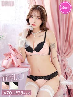 6/1新作!【3点セット】エレガントサテンレース育乳脇高ブラジャー&バック透けフルバック&Tバックショーツ[推し]