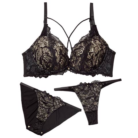 3/4新作!【GHIサイズ】【3点セット】【かとゆり着用】ミスティックヌーディーレース育乳脇高ブラジャー&フルバック&Tバックショーツ[推し](ブラック-G65/ショーツM)