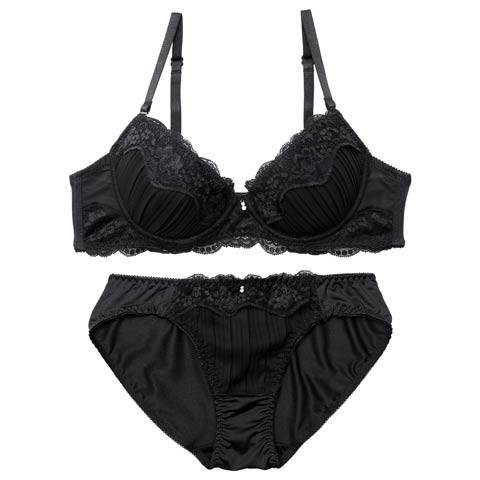 3/9新作!【EFサイズ】ミステリアスブルームレースブラジャー＆フルバックショーツ[推し](ブラック-E65/ショーツM)