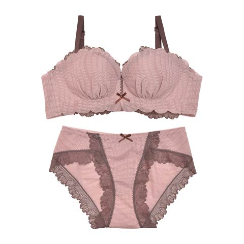 【ノンワイヤー】ダスティフェミニン育乳脇高ブラジャー＆フルバックショーツ(ピンク-S)