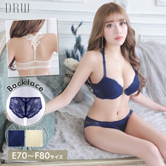 【EFサイズ】ヌーディーフラワーレースフロントホックブラジャー＆バック透けフルバックショーツ