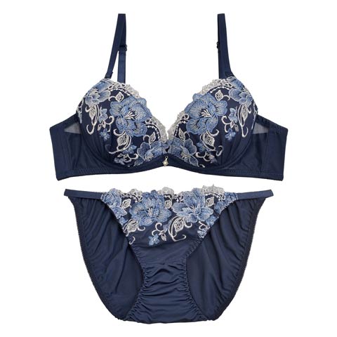 ディープビューティーフラワーブラジャー&フルバックショーツ(ネイビー-A70/ショーツM)