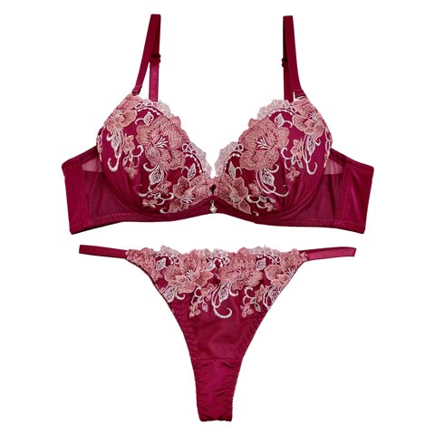 ディープビューティーフラワーブラジャー&Tバックショーツ(ワインレッド-A70/ショーツM)