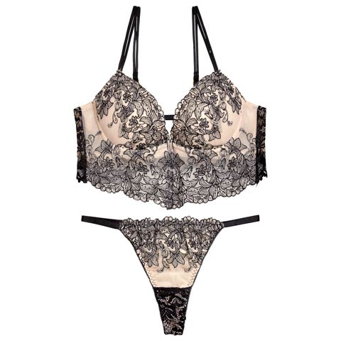 11/1再販!【Tバック】リュクスリリービスチェブラジャー&バック透けTバックショーツ[推し][人気](ブラック-A70/ショーツM)