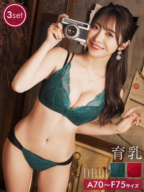 8/2再販!【かとゆり着用】【3点セット】シックフルールレーシィ育乳ブラジャー&フルバック&Tバックショーツ[推し]