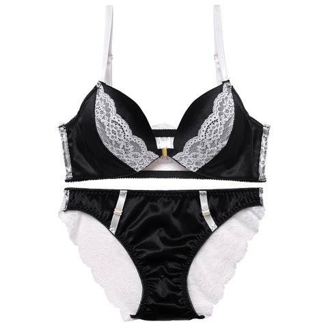 【EFサイズ】モノトーンマットレーシィフロントホックブラジャー&バック透けフルバックショーツ [推し](ブラック-E70/ショーツM)