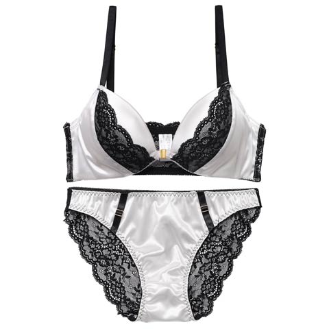 【EFサイズ】モノトーンマットレーシィフロントホックブラジャー&バック透けフルバックショーツ [推し](ホワイト-E70/ショーツM)