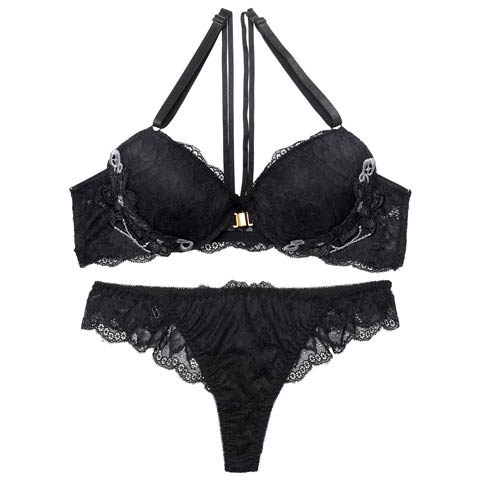 【Tバック】ブリリアントコードフロントホックブラジャー&バック透けTバックショーツ[推し][人気](ブラック-A70/ショーツM)