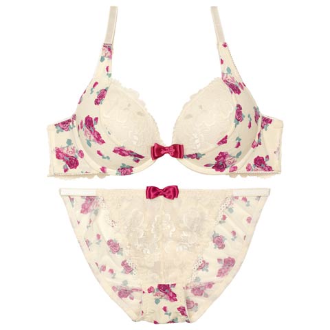 7/2再販!【EFサイズ】スウィートロゼットガーデンブラジャー&フルバックショーツ[推し](オフホワイト-E70/ショーツM)