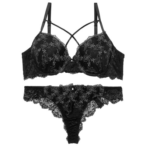 【Tバック】メルティパピヨンコードブラジャー&バック透けTバックショーツ[推し][人気](ブラック-A70/ショーツM)