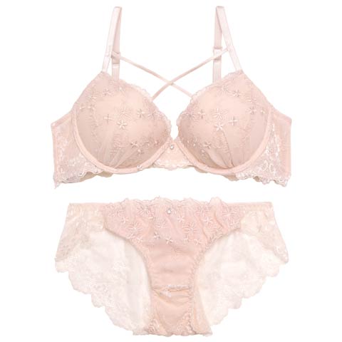 【EFサイズ】メルティパピヨンコードブラジャー&バック透けフルバックショーツ[推し](ピンク-E70/ショーツM)