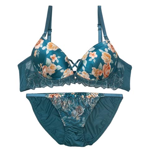 10/15再販!トワイライトブルームローズブラジャー&フルバックショーツ[推し][人気](グリーン-A70/ショーツM)