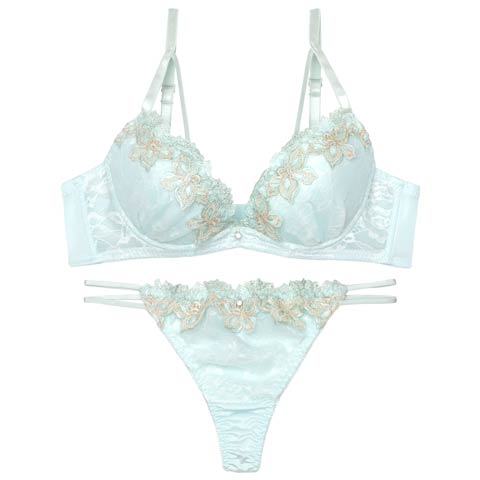 8/6新作!【Tバック】シャイニースウィートフルールブラジャー&Tバックショーツ[推し][人気](ミント-A70/ショーツM)