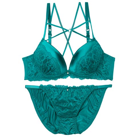 8/1新作!ミステリアスクロスコードブラジャー&フルバックショーツ[人気][推し](グリーン-A70/ショーツM)
