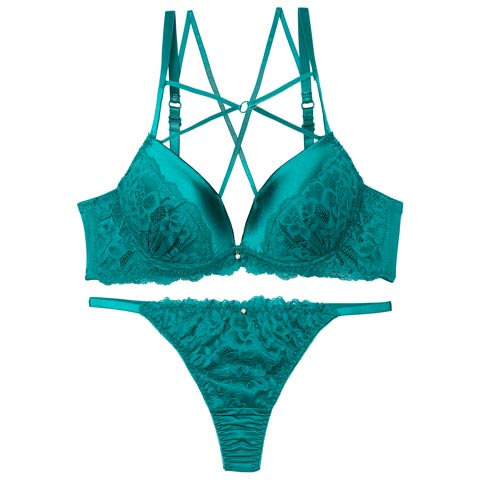 8/1新作!】【Tバック】ミステリアスクロスコードブラジャー&Tバックショーツ[人気][推し](グリーン-A70/ショーツM)