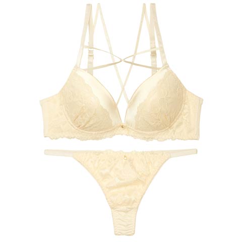 8/1新作!】【Tバック】ミステリアスクロスコードブラジャー&Tバックショーツ[人気][推し](クリーム-A70/ショーツM)