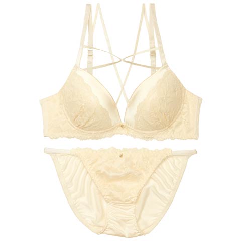 8/1新作!【EFサイズ】ミステリアスクロスコードーブラジャー&フルバックショーツ[推し](クリーム-E70/ショーツM)