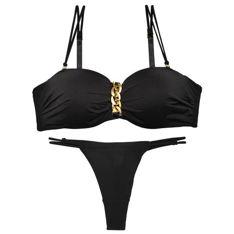 9/4再販!【Tバック】スパークリングチェーンブラジャー&Tバックショーツ[推し][人気](ブラック-B65/ショーツM)