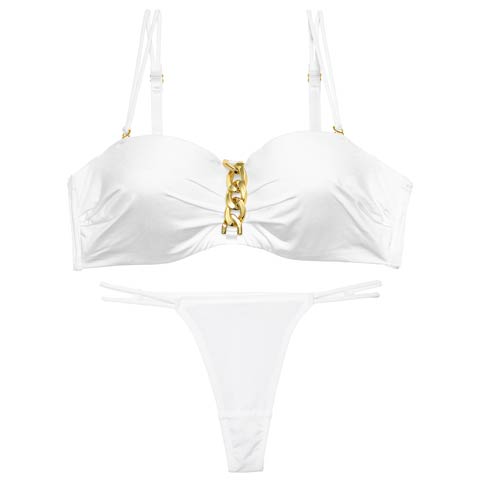 9/4再販!【Tバック】スパークリングチェーンブラジャー&Tバックショーツ[推し][人気](ホワイト-B65/ショーツM)