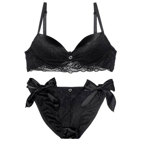 7/2新作!【EFサイズ】ジュエルハートレーシィブラジャー&フルバックショーツ[推し](ブラック-E70/ショーツM)