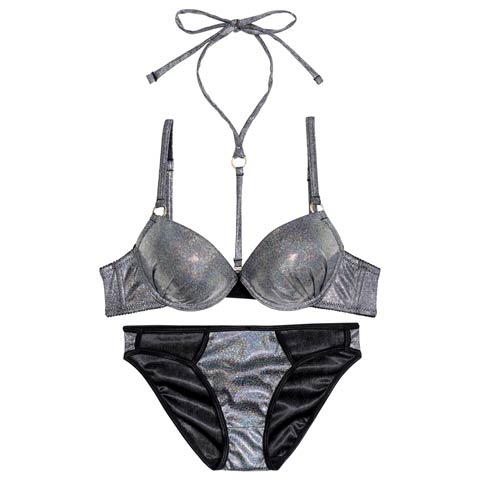 [2way]オーロララメスパークルブラジャー&フルバックショーツ[推し][人気](シルバー-B65/ショーツM)